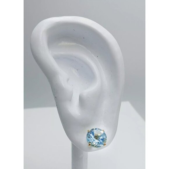 Genuine 8.76 Cts Aquamarine Studs Earrings 14k Gold - Picture 5 of 5